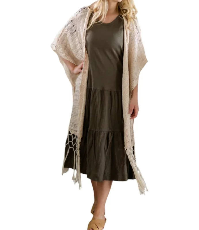 Free And Casual Crochet Knit Fringe Sweater In Natural
