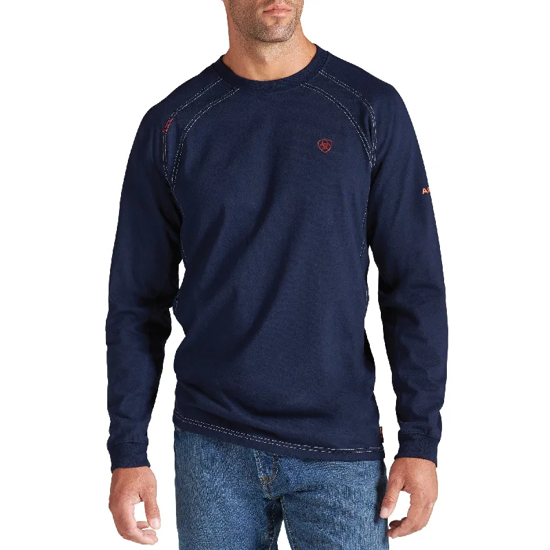 Exquisite Embroidery Ariat FR Men's Flame Resistant Navy Crew Neck T-Shirt 10012256 Exquisite Embroidery Ariat FR Men's Flame Resistant Navy Crew Neck T-Shirt 10012256