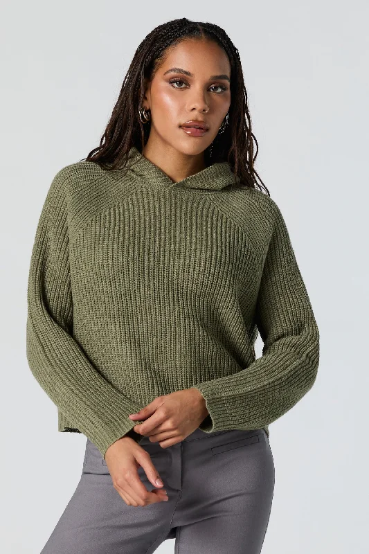 Casual Style Ribbed Knit Hooded Sweater