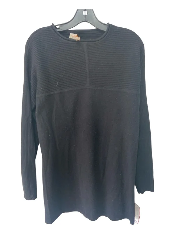 Elegant Temperament Tory Burch Size M Black Cashmere Long Sleeve Ribbed Detail Sweater