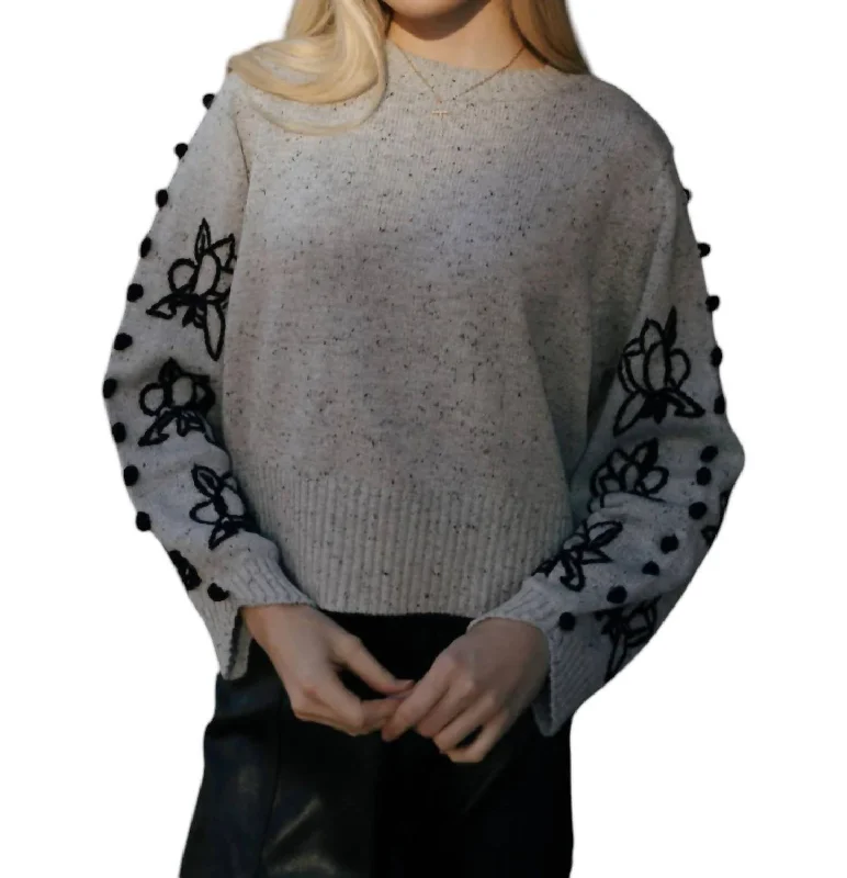 Body Design Embroidered Sleeve Sweater In Grey