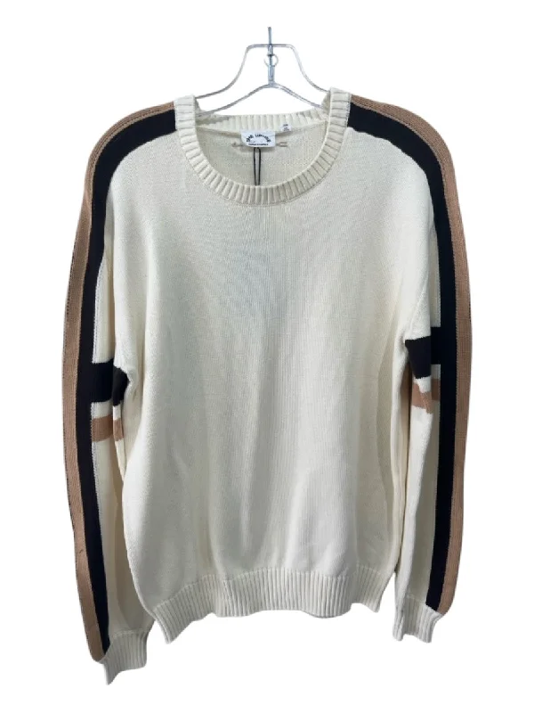 Elegant And Simple The Upside Size XS Cream & Brown Cotton Crew Neck sleeve stripe Sweater