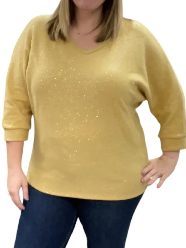 Advanced Customization 3/4 Sleeve Dolman Sparkly Sweater In Mustard