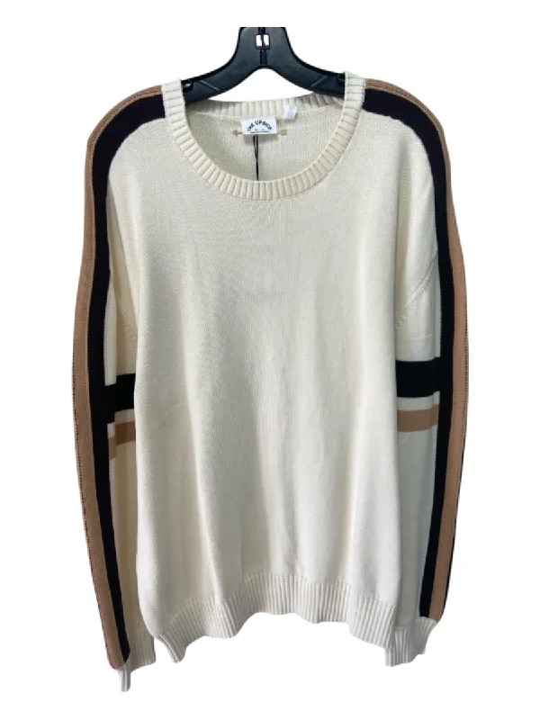 Casual Street The Upside Size L Cream & Brown Cotton Crew Neck sleeve stripe Sweater