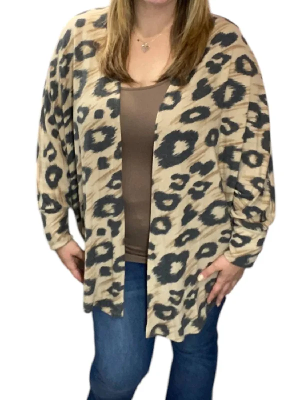 British Style Fleecey Cocoon Cardigan In Grey/taupe