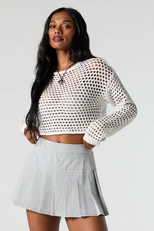 Dessert Matching Crochet Open Knit Cropped Sweater