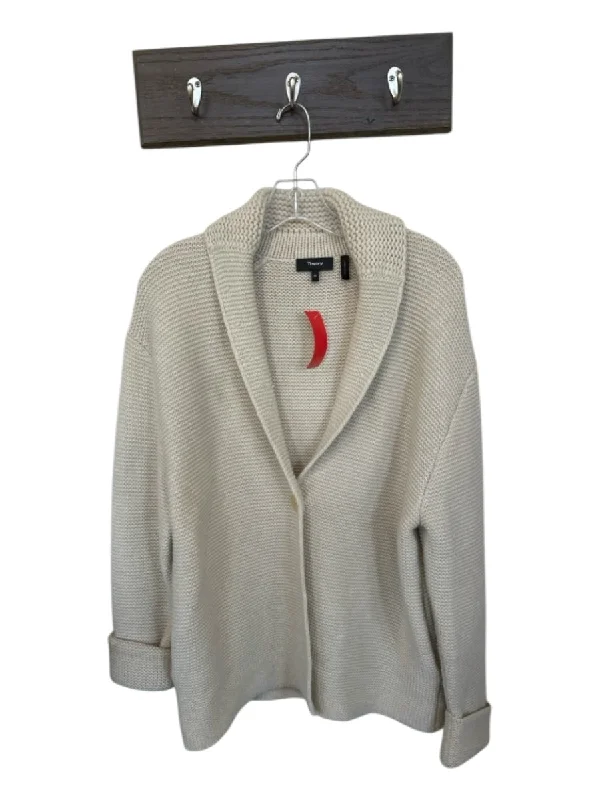 College Style Theory Size M Oatmeal Wool & Cashmere Chunky Knit Open Front Sweater