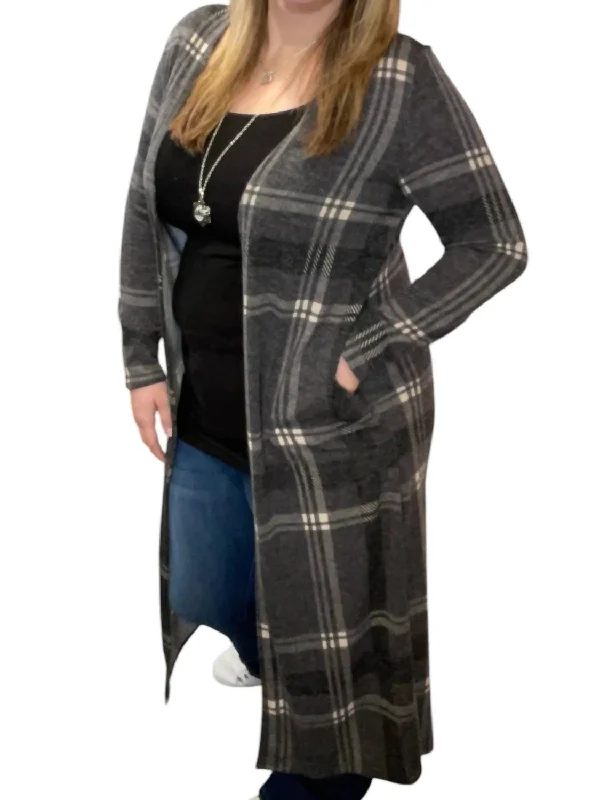 High-end Fabrics Plaid Duster In Charcoal