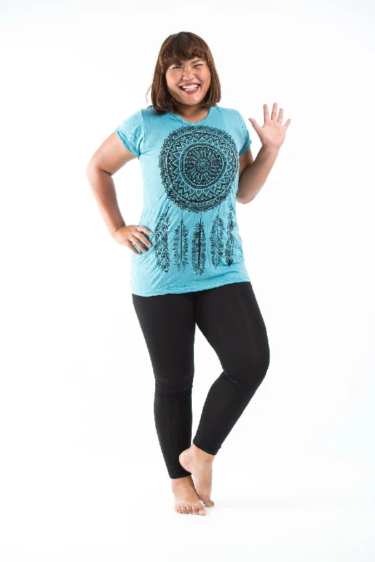 Fashionable Prints Plus Size Womens Dreamcatcher T-Shirt in Turquoise