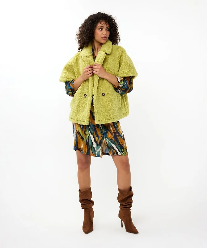 Stylish Casuals Esqualo Leaf Green Teddy Poncho Coat